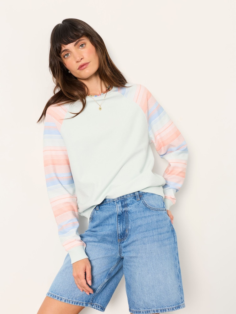 FatFace Light Blue Homespun Stripe Crew Sweat - Image 1 of 5