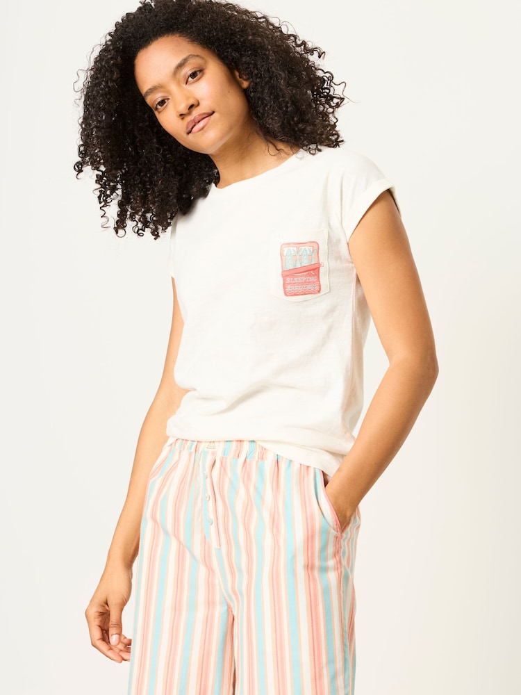 FatFace Multi Sardines and Stripes Sardine Jersey Woven Pyjama Set - Image 1 of 8