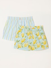 FatFace Blue Lemons and Stripes 2 Pack Pyjama Shorts - Image 1 of 8