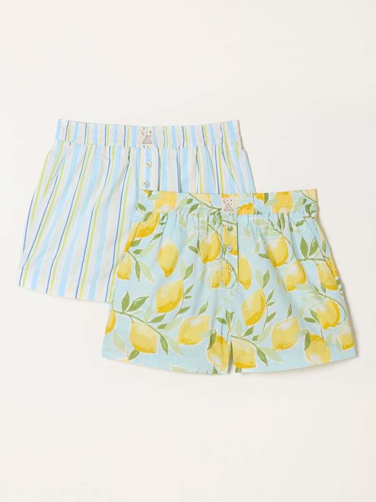 FatFace Blue Lemons and Stripes 2 Pack Pyjama Shorts - Image 1 of 8