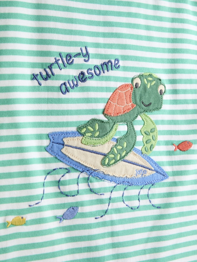 JoJo Maman Bébé Teal Green Turtle Applique Romper - Image 3 of 3
