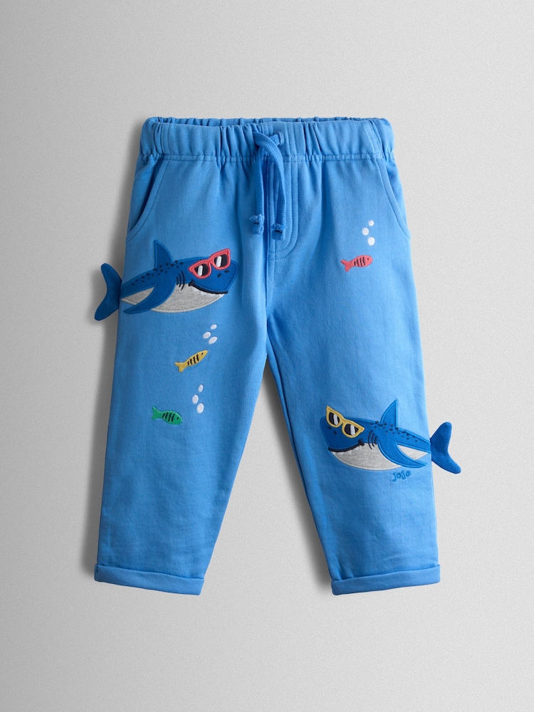 JoJo Maman Bébé Blue Shark Applique Trousers - Image 1 of 4