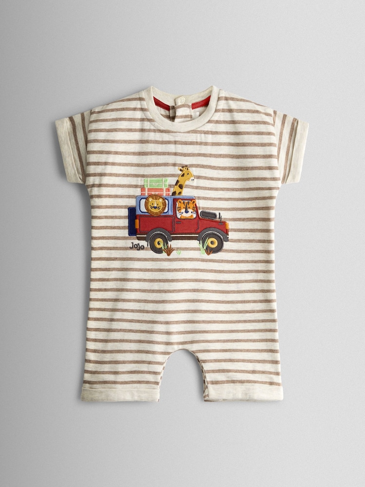 JoJo Maman Bébé Natural Safari Character Appliqué Romper - Image 1 of 3