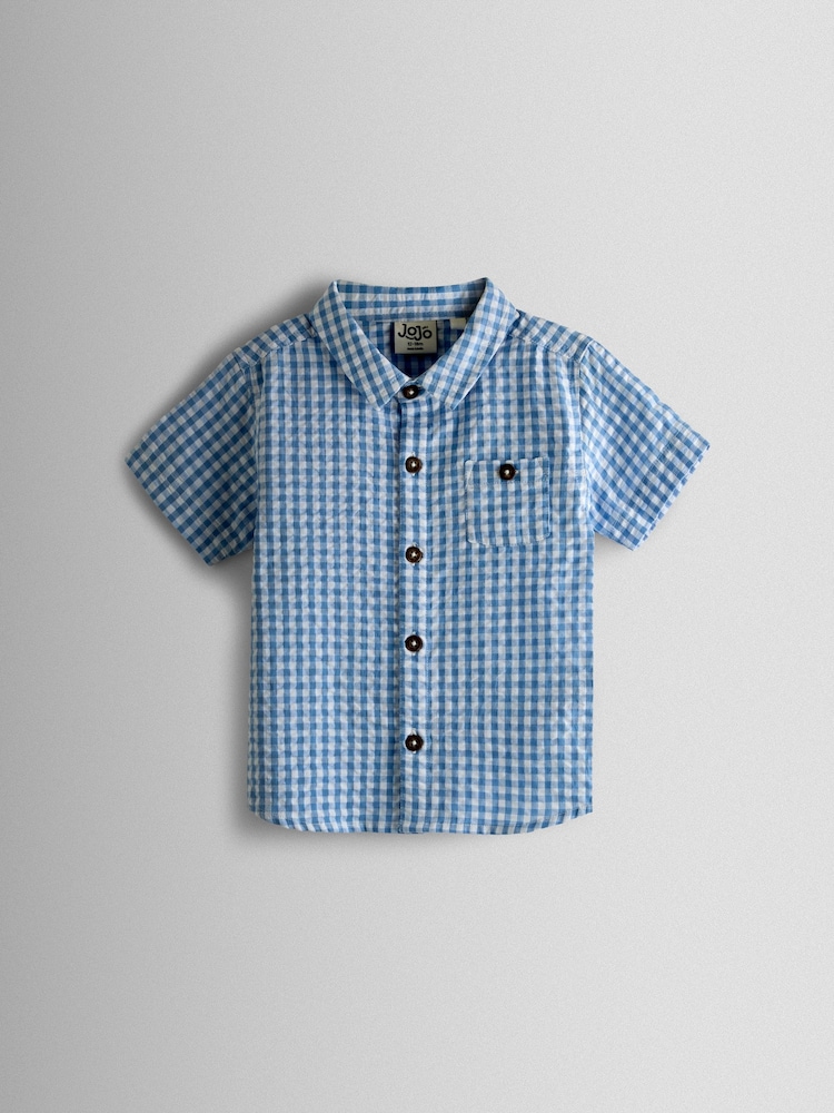 JoJo Maman Bébé Light Blue Gingham Shirt - Image 2 of 4