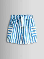 JoJo Maman Bébé Blue 2-Pack Stripe & Plain Shorts - Image 5 of 7