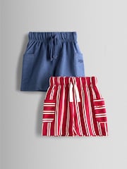 JoJo Maman Bébé Red 2-Pack Stripe & Plain Shorts - Image 1 of 6