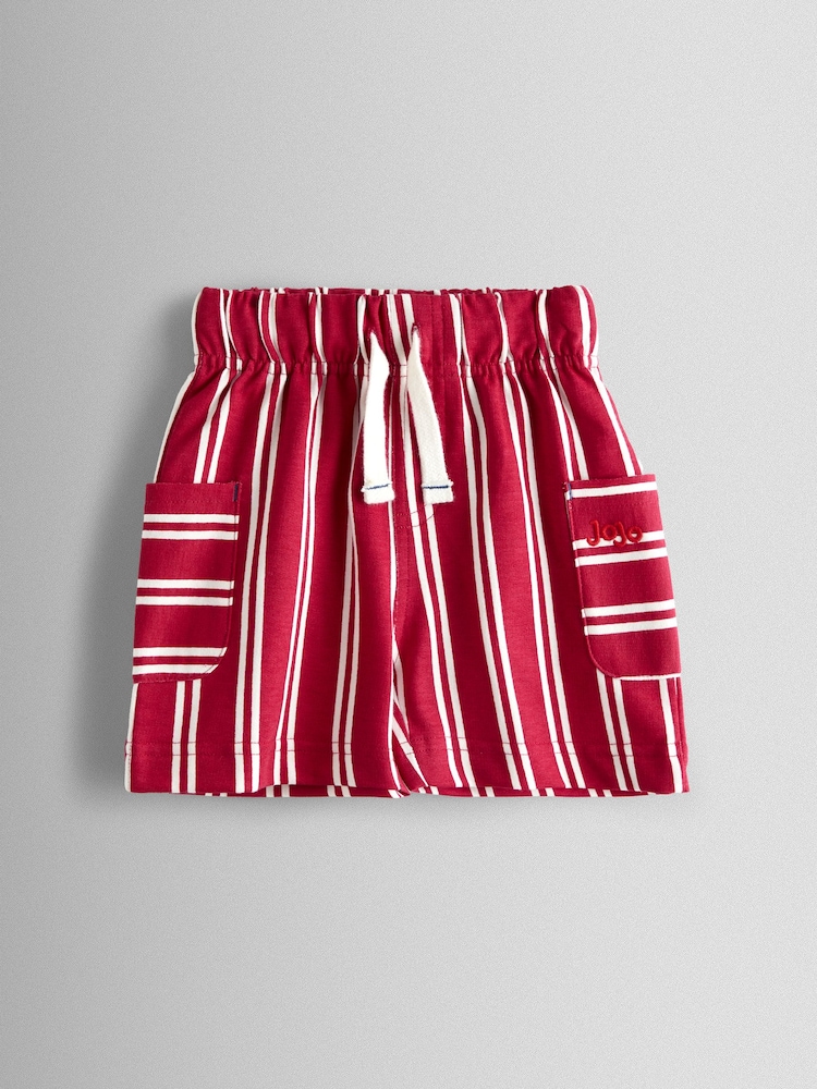 JoJo Maman Bébé Red 2-Pack Stripe & Plain Shorts - Image 2 of 6