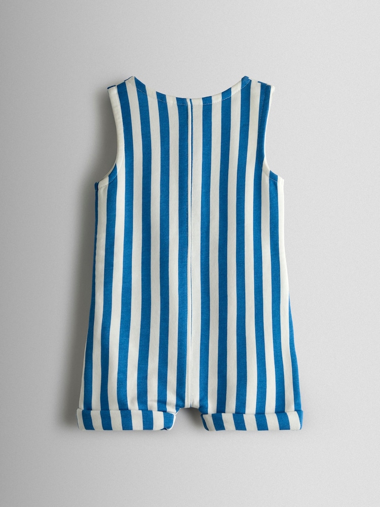 JoJo Maman Bébé Blue Stripe Crab Applique Button Through Romper - Image 2 of 3