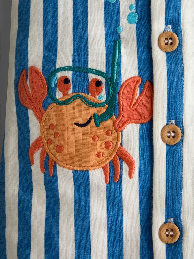 JoJo Maman Bébé Blue Stripe Crab Applique Button Through Romper - Image 3 of 3