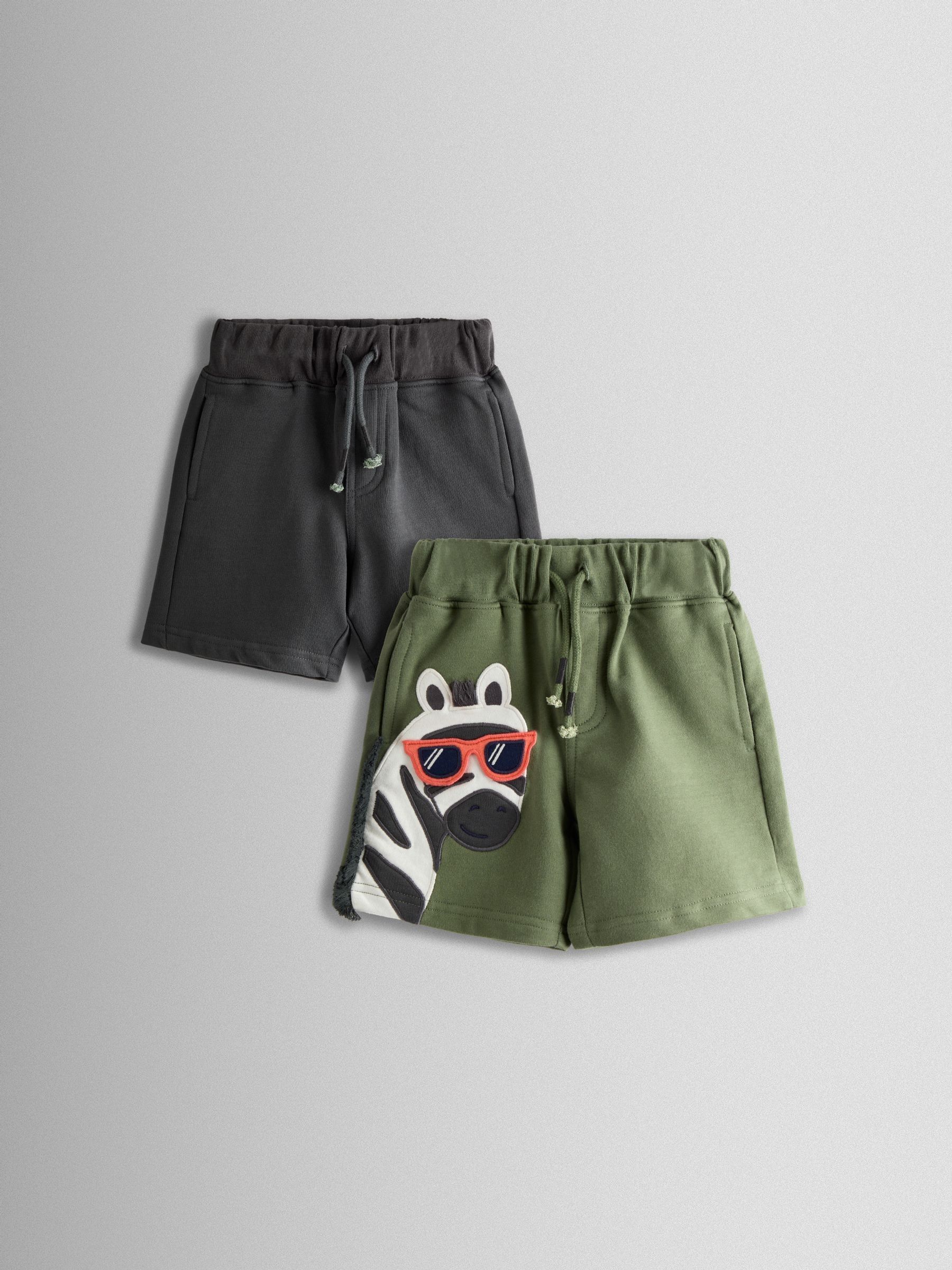 Buy JoJo Maman Bébé Khaki Zebra 2-Pack Appliqué & Plain Shorts