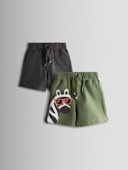 JoJo Maman Bébé Khaki Zebra 2-Pack Appliqué & Plain Shorts - Image 1 of 7