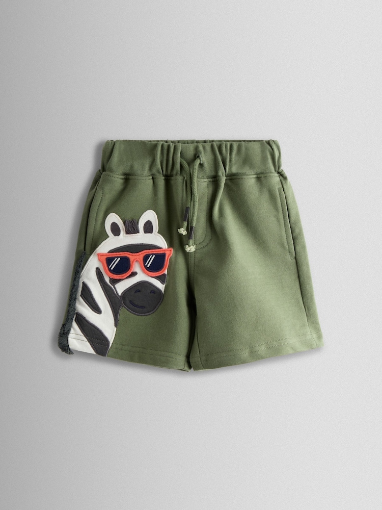 JoJo Maman Bébé Khaki Zebra 2-Pack Appliqué & Plain Shorts - Image 2 of 7