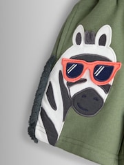 JoJo Maman Bébé Khaki Zebra 2-Pack Appliqué & Plain Shorts - Image 6 of 7