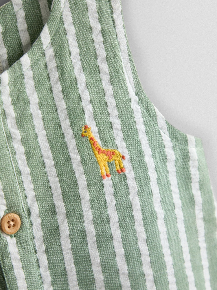 JoJo Maman Bébé Sage Green Giraffe Button Front Stripe Romper - Image 3 of 3