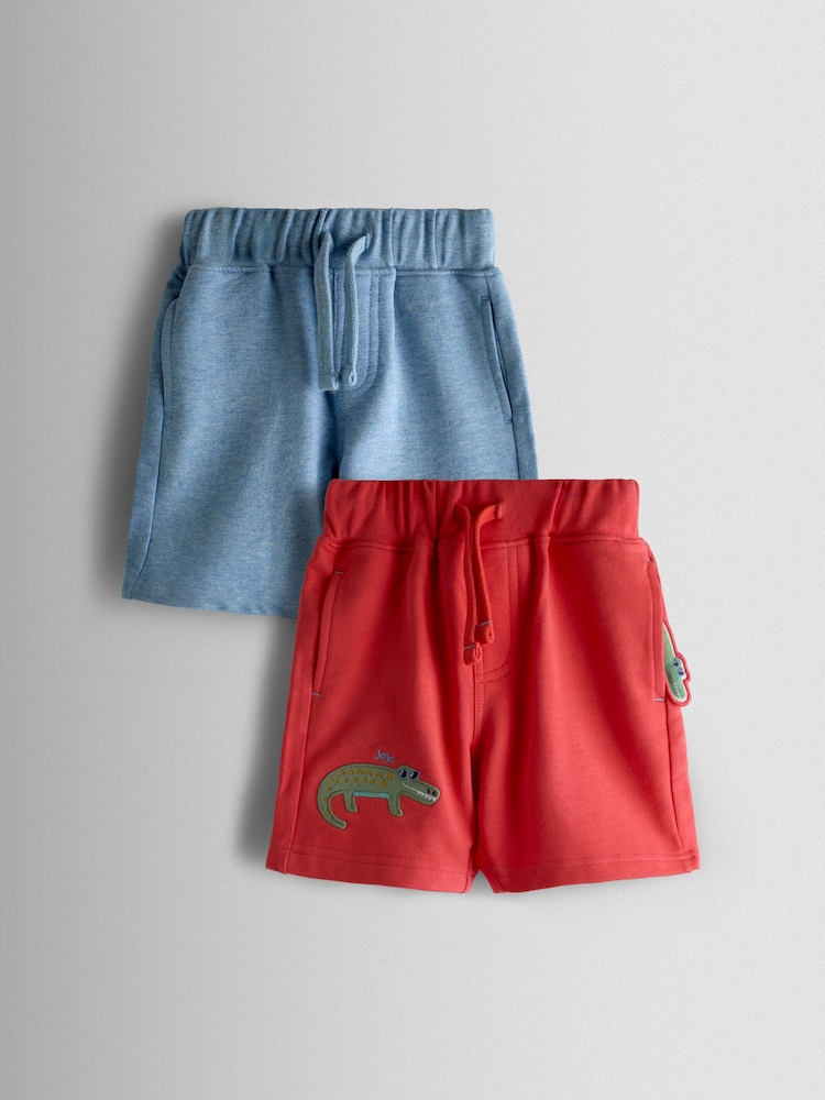JoJo Maman Bébé Coral Crocodile 2-Pack Appliqué & Plain Shorts - Image 1 of 8