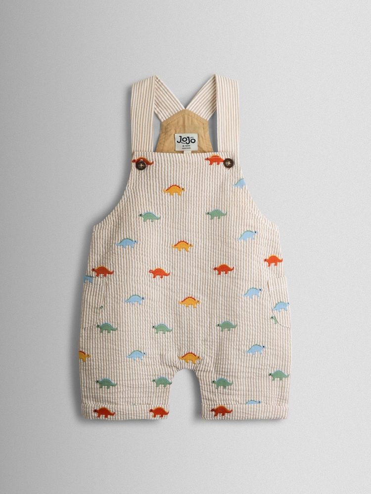 JoJo Maman Bébé Natural Embroidered Gingham Dungarees - Image 1 of 3