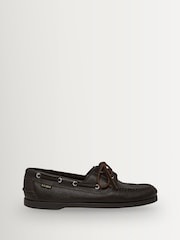 G.H.Bass Dark Brown Textured Leather Jetty II Boater 2-Eye Shoes - Image 1 of 6