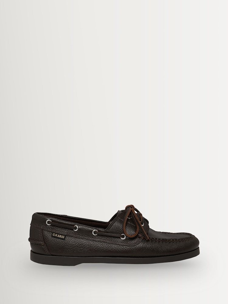 G.H.Bass Dark Brown Textured Leather Jetty II Boater 2-Eye Shoes - Image 1 of 6
