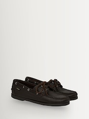 G.H.Bass Dark Brown Textured Leather Jetty II Boater 2-Eye Shoes - Image 2 of 6