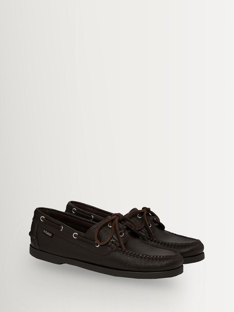 G.H.Bass Dark Brown Textured Leather Jetty II Boater 2-Eye Shoes - Image 2 of 6