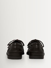 G.H.Bass Dark Brown Textured Leather Jetty II Boater 2-Eye Shoes - Image 3 of 6