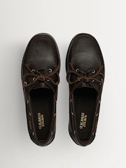 G.H.Bass Dark Brown Textured Leather Jetty II Boater 2-Eye Shoes - Image 4 of 6