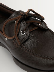 G.H.Bass Dark Brown Textured Leather Jetty II Boater 2-Eye Shoes - Image 6 of 6