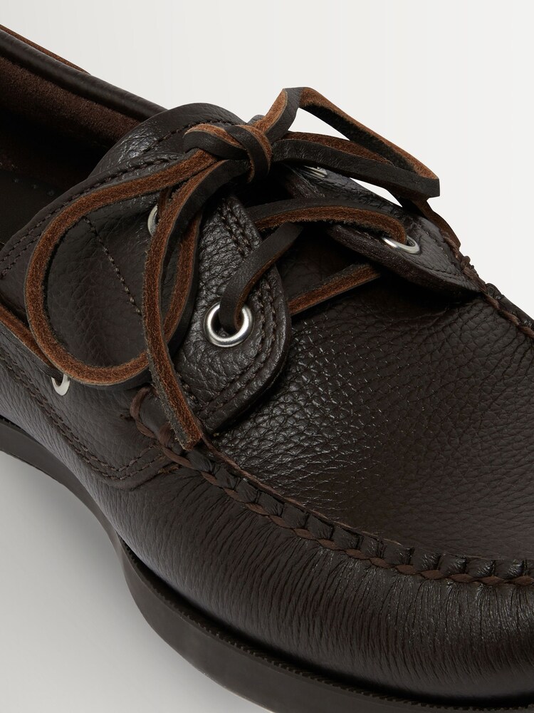 G.H.Bass Dark Brown Textured Leather Jetty II Boater 2-Eye Shoes - Image 6 of 6