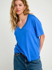 Cobalt Blue Cotton Modal Slouch V-Neck T-Shirt - Image 1 of 7