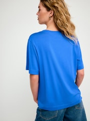 Cobalt Blue Cotton Modal Slouch V-Neck T-Shirt - Image 3 of 7
