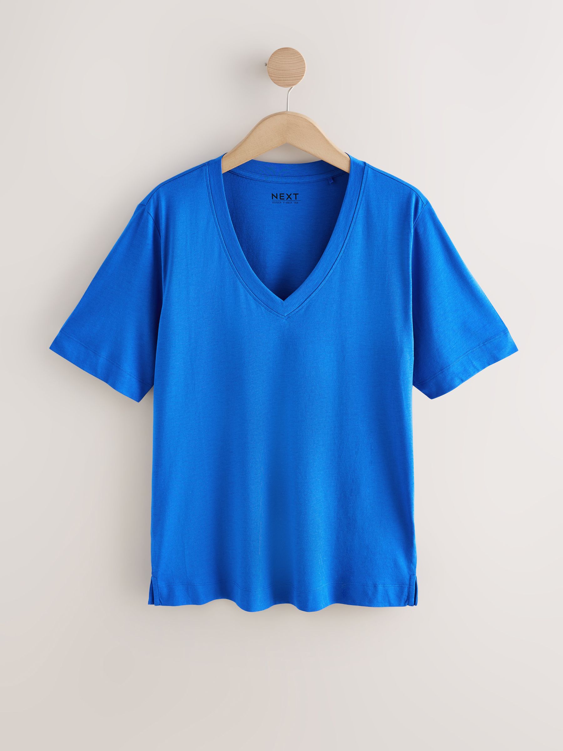 Buy Cobalt Blue Cotton Modal Slouch V-Neck T-Shirt from Next USA