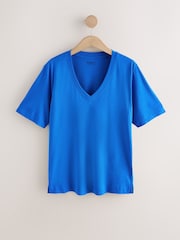 Cobalt Blue Cotton Modal Slouch V-Neck T-Shirt - Image 5 of 7