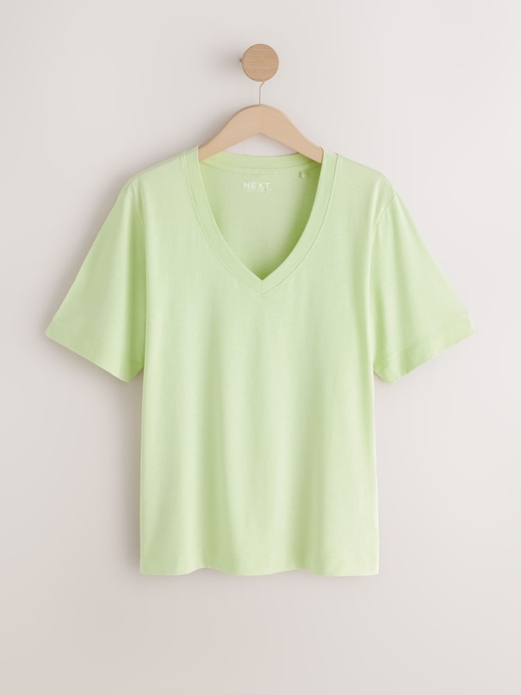 Lime Green Cotton Modal Slouch V-Neck T-Shirt - Image 1 of 3
