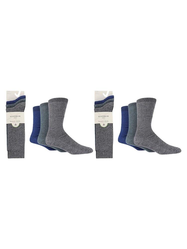 Glenmuir Blue Twist Yarn Super Soft Leisure Socks 6 Pack - Image 1 of 7
