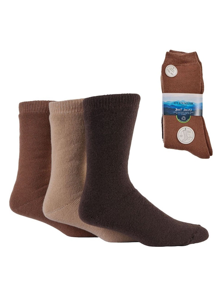 Glenmuir Brown Brushed Thermal Boot Socks 3 pack - Image 7 of 7