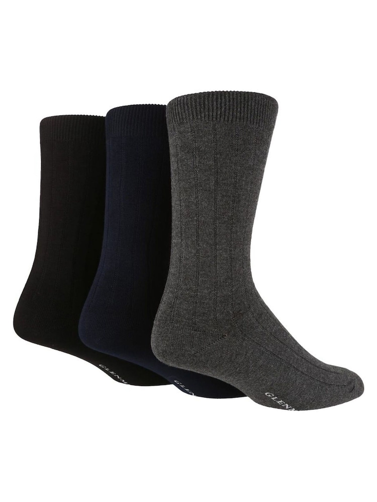 Glenmuir Black Classic Rib Crew Socks 3 pack - Image 1 of 5 Glenmuir Black Classic Rib Crew Socks 3 pack - Image 1 of 5