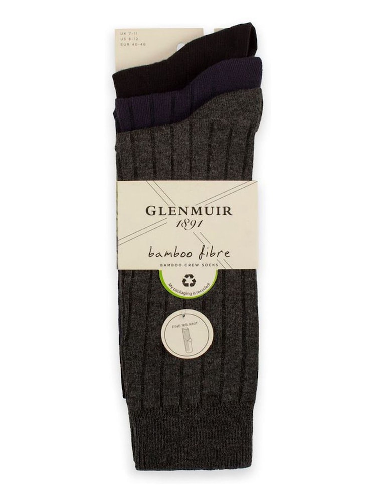 Glenmuir Black Classic Rib Crew Socks 3 pack - Image 5 of 5 Glenmuir Black Classic Rib Crew Socks 3 pack - Image 5 of 5