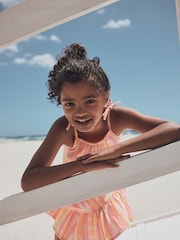 Fluro Pink/Orange Strappy Embroderied Dress (3-16yrs) - Image 3 of 9