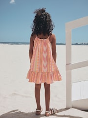 Fluro Pink/Orange Strappy Embroderied Dress (3-16yrs) - Image 4 of 9