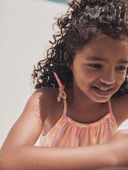 Fluro Pink/Orange Strappy Embroderied Dress (3-16yrs) - Image 5 of 9