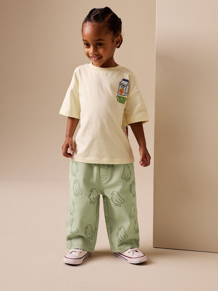 Green Duck Print Pull On Wide Trousers (3mths-7yrs) - Image 2 of 8
