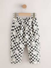 Black/Neutral Happy Face Checkerboard Barrel Pull On Trousers (3mths-7yrs) (3mths-7yrs) - Image 1 of 4