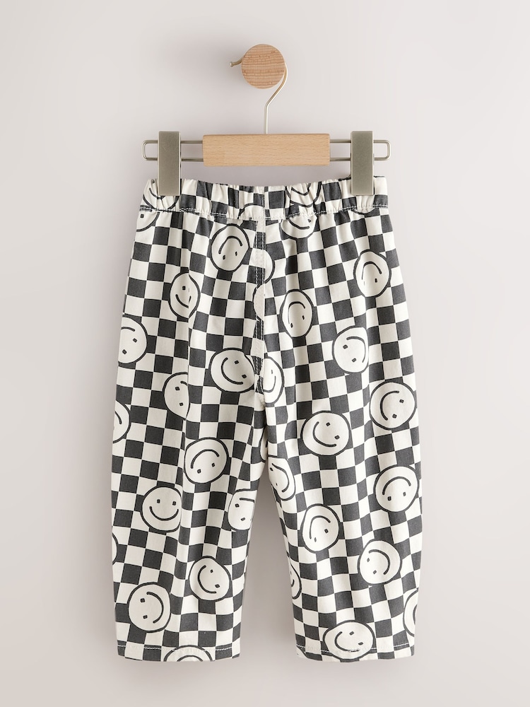 Black/Neutral Happy Face Checkerboard Barrel Pull On Trousers (3mths-7yrs) (3mths-7yrs) - Image 2 of 4