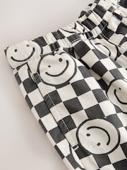 Black/Neutral Happy Face Checkerboard Barrel Pull On Trousers (3mths-7yrs) (3mths-7yrs) - Image 3 of 4