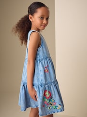 Blue Denim Embroidered Tiered Dress (3-16yrs) - Image 1 of 4