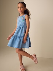 Blue Denim Embroidered Tiered Dress (3-16yrs) - Image 2 of 4