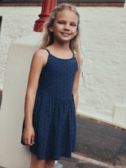 Navy Strappy Broderie Dress (3-16yrs) - Image 1 of 7