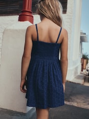 Navy Strappy Broderie Dress (3-16yrs) - Image 3 of 7