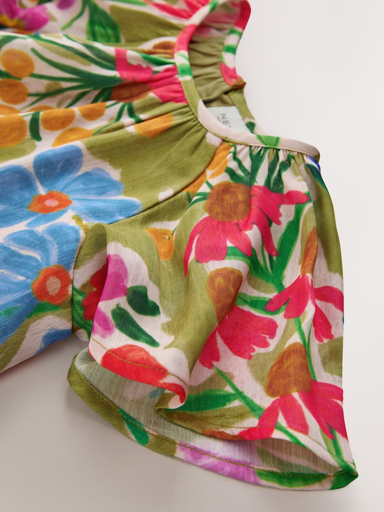 Green Floral Angel Sleeve Dress (3-16yrs) - Image 4 of 4