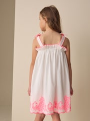 White/Pink Bow Strappy Embroidered Summer Dress (3-16yrs) - Image 3 of 7